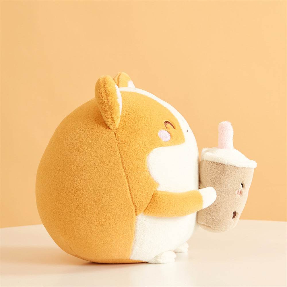 BuyBoba drinking Corgi Plushie - Goodlifebean Plushies | Stuffed Animals