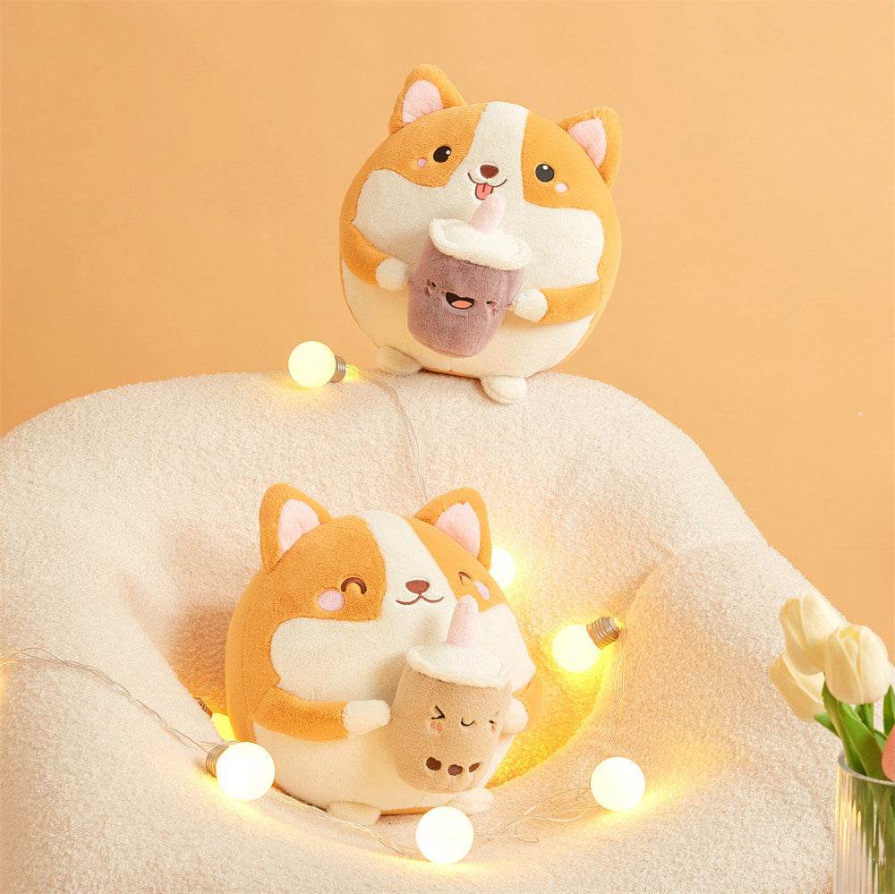 BuyBoba drinking Corgi Plushie - Goodlifebean Plushies | Stuffed Animals