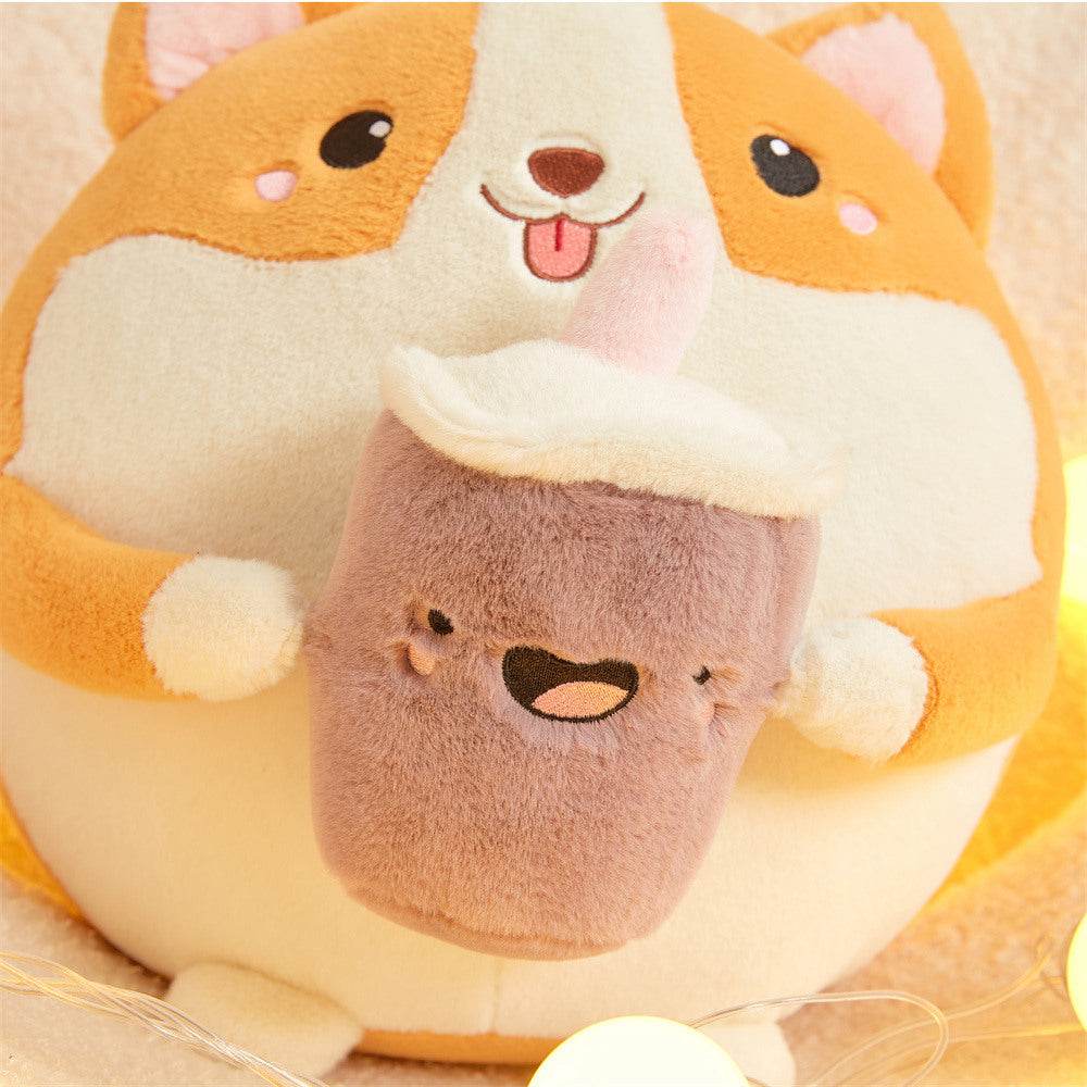 BuyBoba drinking Corgi Plushie - Goodlifebean Plushies | Stuffed Animals