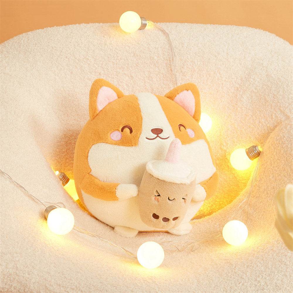 BuyBoba drinking Corgi Plushie - Goodlifebean Plushies | Stuffed Animals