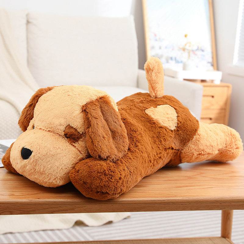 Fluffy Sleeping White Brown Puppy Plushie | Stuffed Animal Puppy.