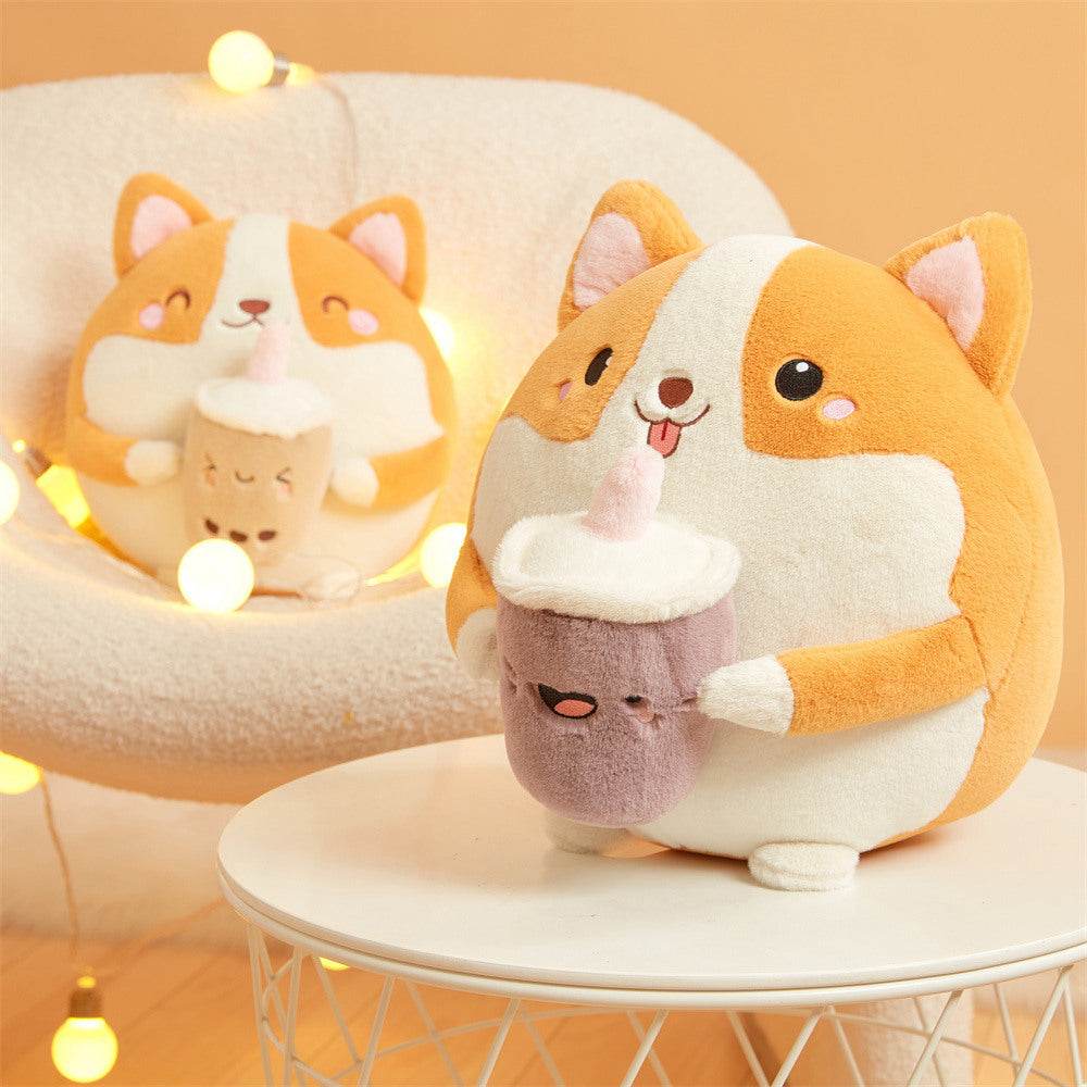 BuyBoba drinking Corgi Plushie - Goodlifebean Plushies | Stuffed Animals