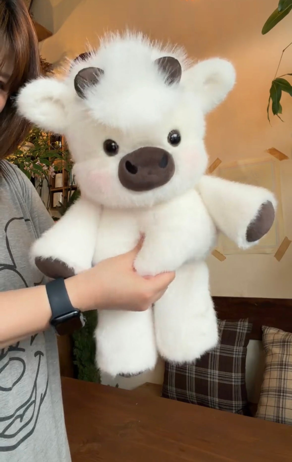 White & Brown Cow Running Plushie Duo