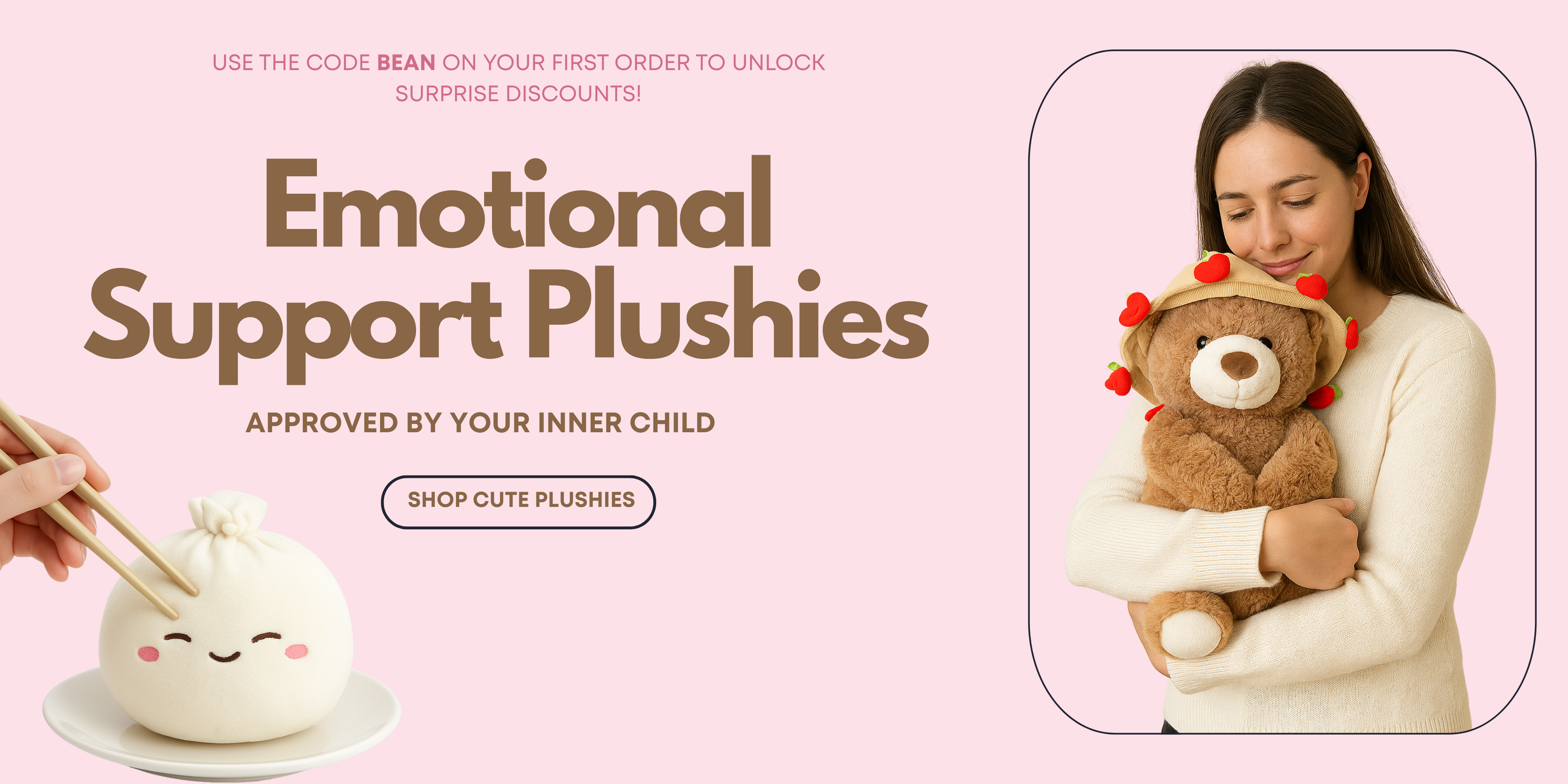 emotional support plushies with a woman holding a teddy bear
