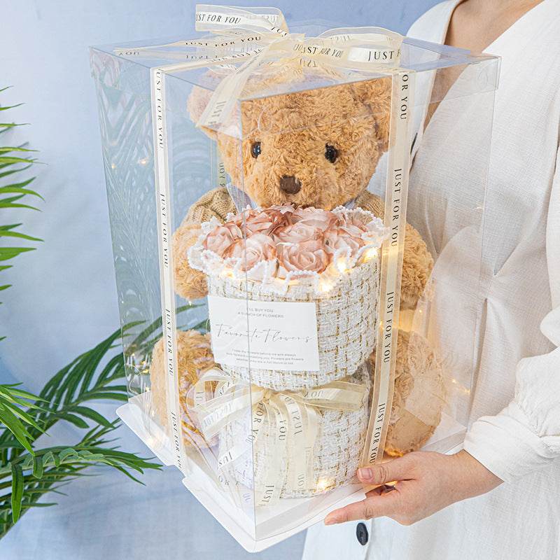 Shop BlushBear: Cute Birthday Bear with Forever Rose Bouquet - Goodlifebean Plushie | Stuffed Animal