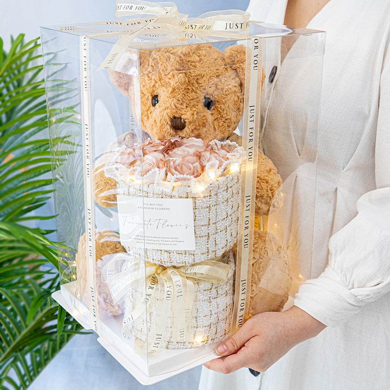 Shop BlushBear: Cute Birthday Bear with Forever Rose Bouquet - Goodlifebean Plushie | Stuffed Animal