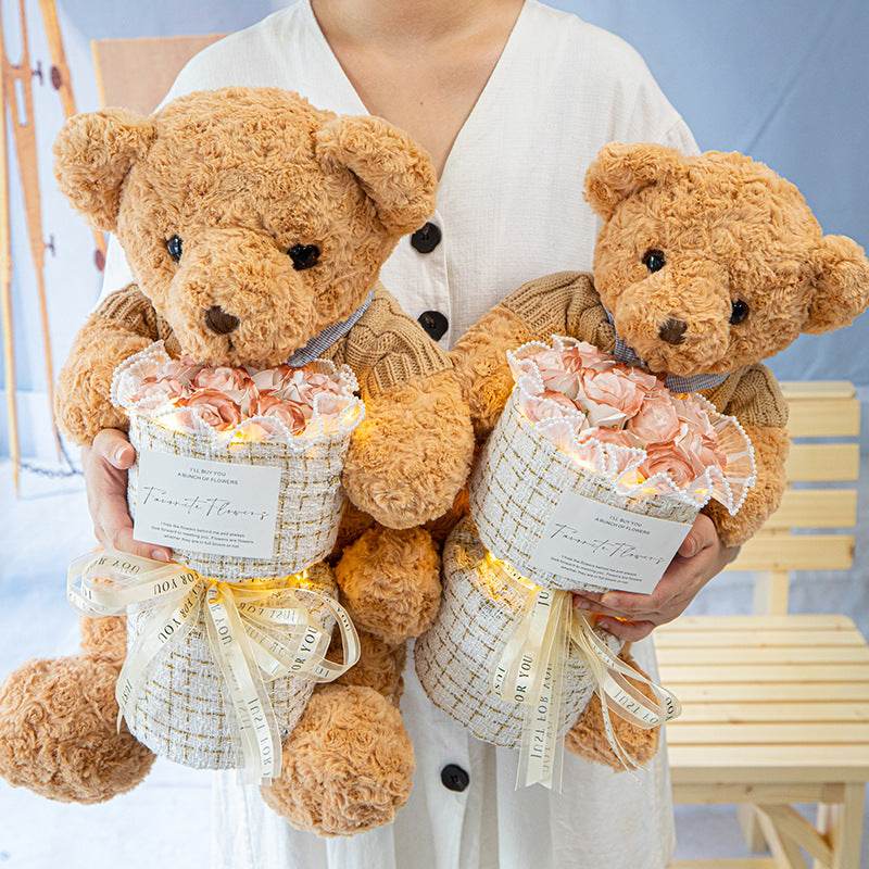 Shop BlushBear: Cute Birthday Bear with Forever Rose Bouquet - Goodlifebean Plushie | Stuffed Animal