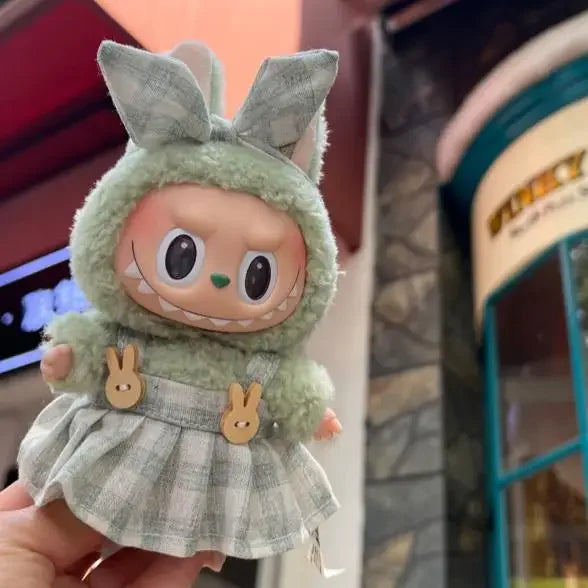 Handmade Labubu Pink and Green Plaid Dress with Bow