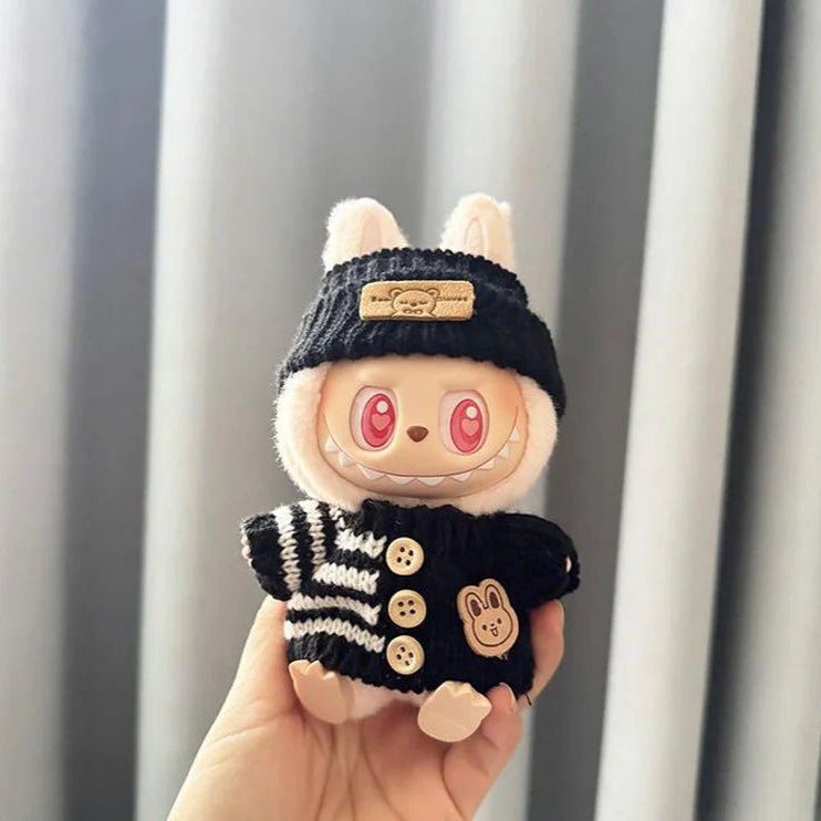 Handmade Black & White Labubu Heart Cozy Knit Outfit - Goodlifebean