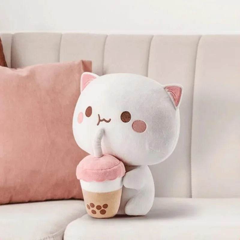 BuyTeaTot: Peachy Boba Drinking Cat Plush - Goodlifebean Plushies | Stuffed Animals