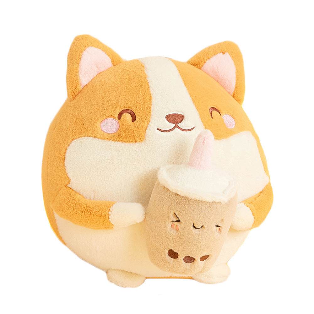 BuyBoba drinking Corgi Plushie - Goodlifebean Plushies | Stuffed Animals