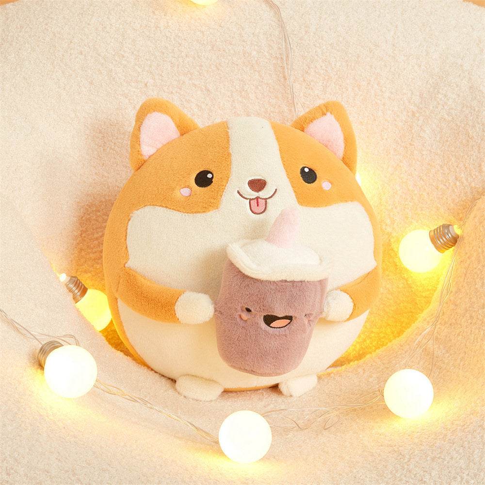 BuyBoba drinking Corgi Plushie - Goodlifebean Plushies | Stuffed Animals