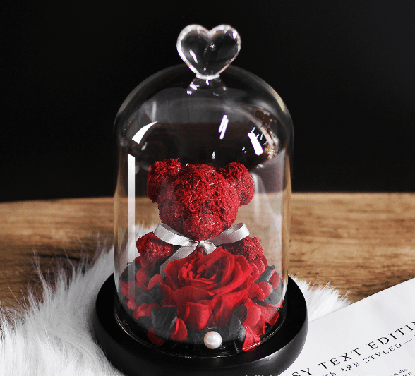 Shop Forever Rose Teddy Bear With Glass Gift Box - Goodlifebean Plushie | Stuffed Animal