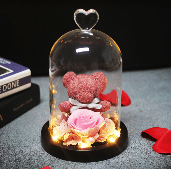 Shop Forever Rose Teddy Bear With Glass Gift Box - Goodlifebean Plushie | Stuffed Animal