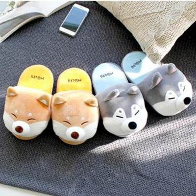 Shop Shiba And Husky Plush Slippers - Goodlifebean Plushie | Stuffed Animal