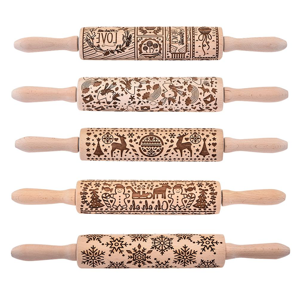 Shop 3D Christmas Wooden Embossed Rolling Pin - Rolling Pins Goodlifebean Plushies | Stuffed Animals