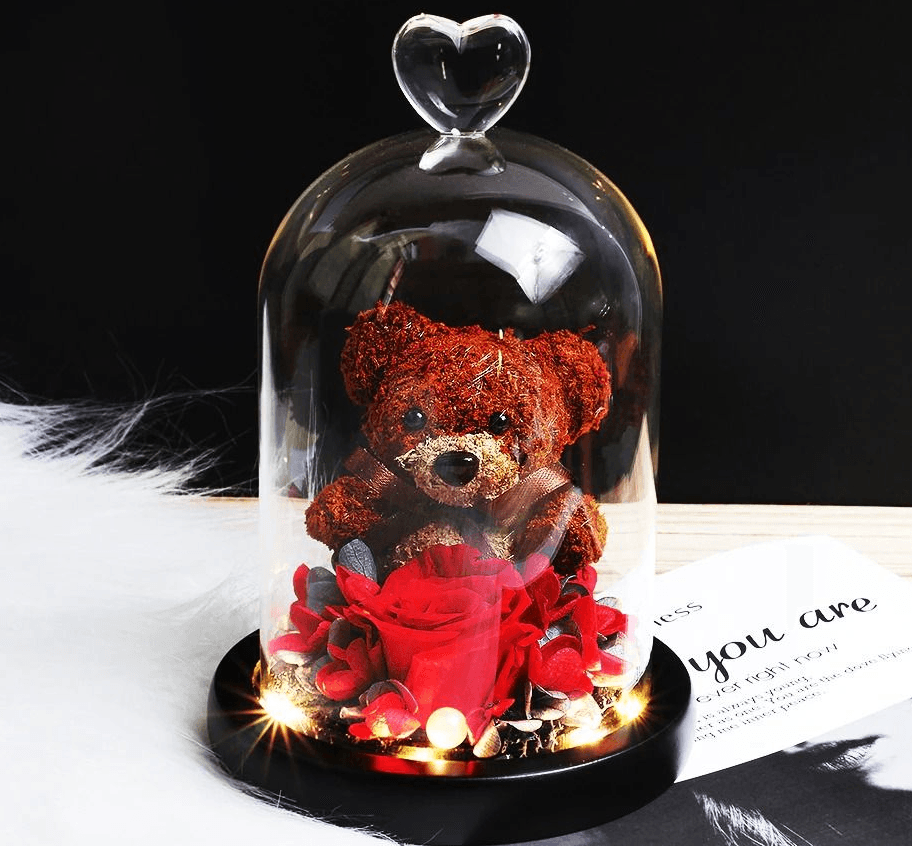 Shop Forever Rose Teddy Bear With Glass Gift Box - Goodlifebean Plushie | Stuffed Animal