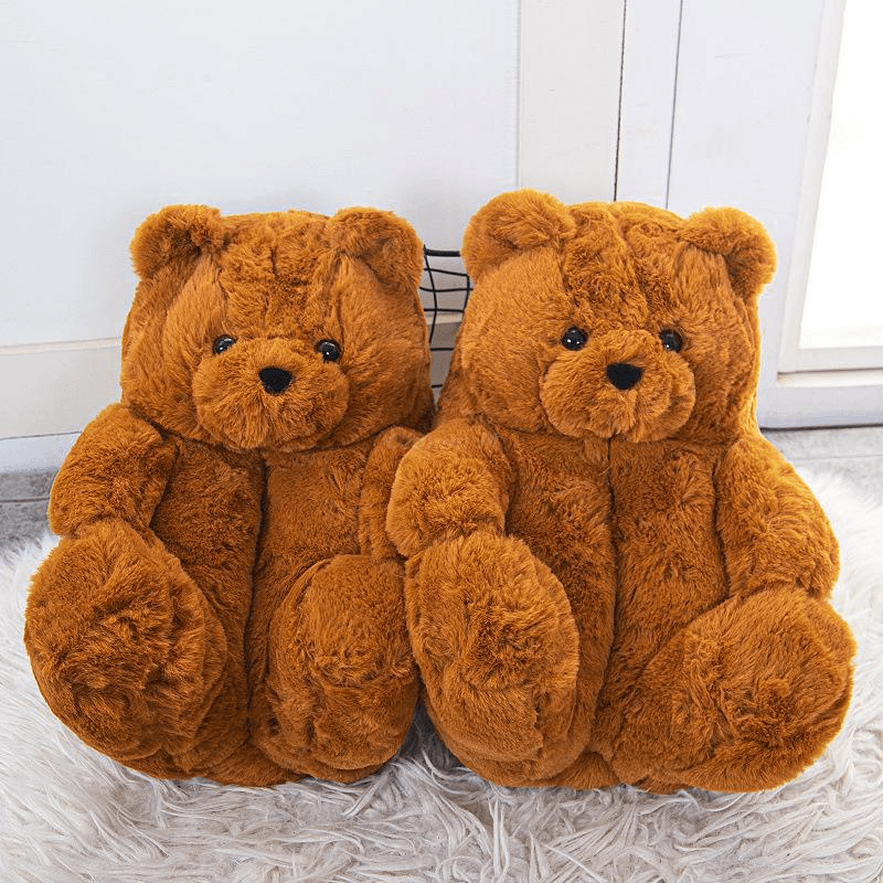Shop Caramel Brown Teddy Bear Plush Slippers - Goodlifebean Plushie | Stuffed Animal