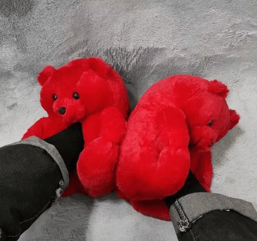 Shop Red Teddy Bear Plush Slippers - Goodlifebean Plushie | Stuffed Animal