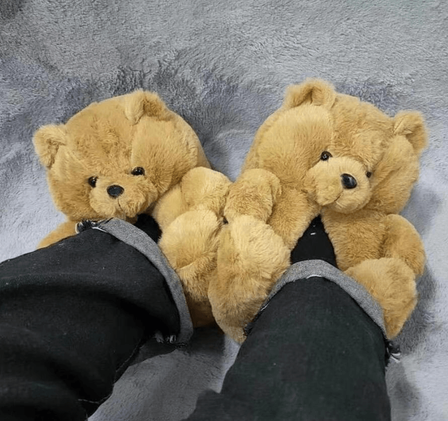 Shop Honey Brown Teddy Bear Plush Slippers - Goodlifebean Plushie | Stuffed Animal