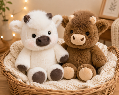White & Brown Cow Running Plushie Duo