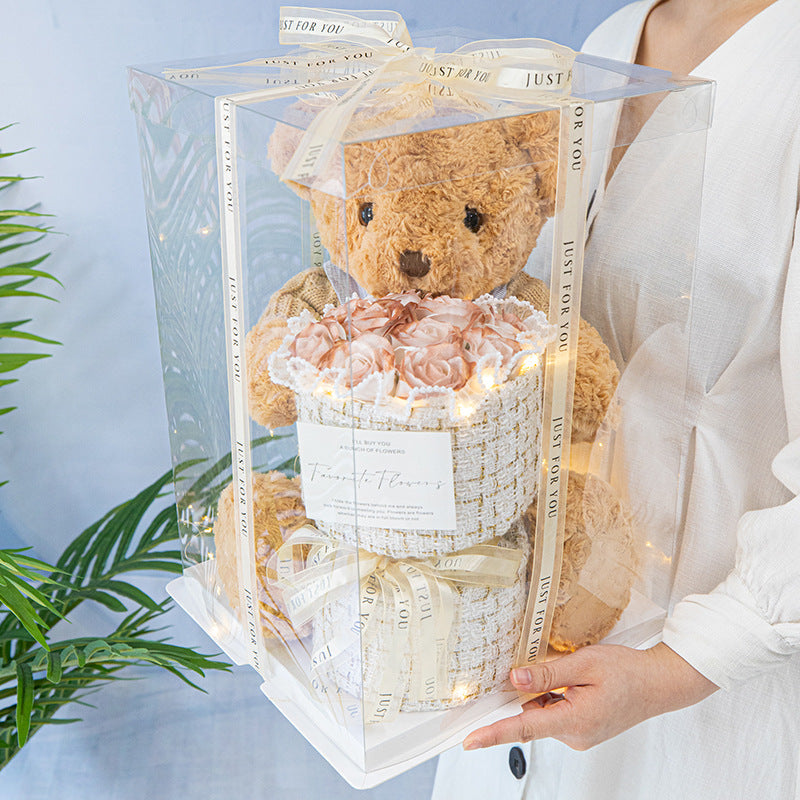 BlushBear: Cute Birthday Bear with Forever Rose Bouquet