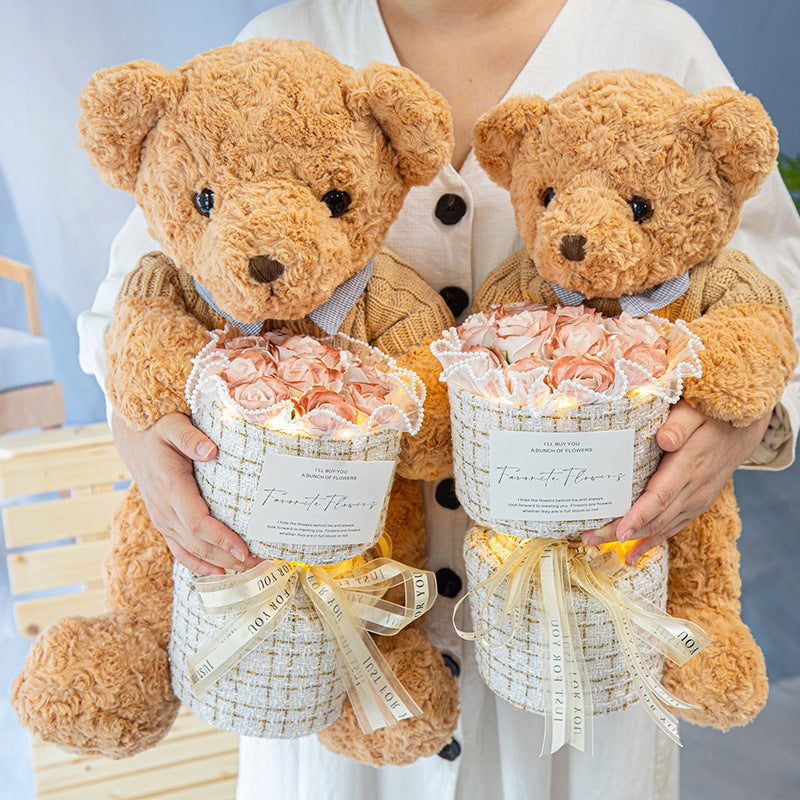 BlushBear: Cute Birthday Bear with Forever Rose Bouquet