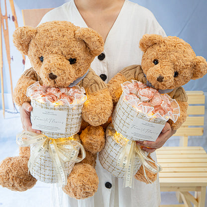 BlushBear: Cute Birthday Bear with Forever Rose Bouquet