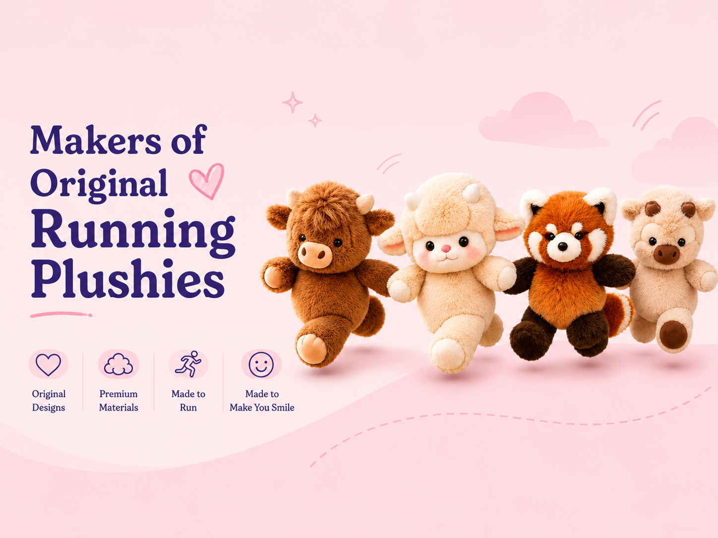 Running Plushies-Goodlifebean | Running Cow plushie, running red panda plushie