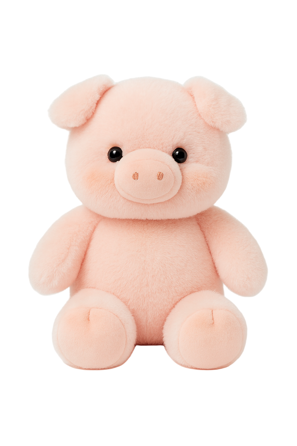 Pink plush toy pig on a white background