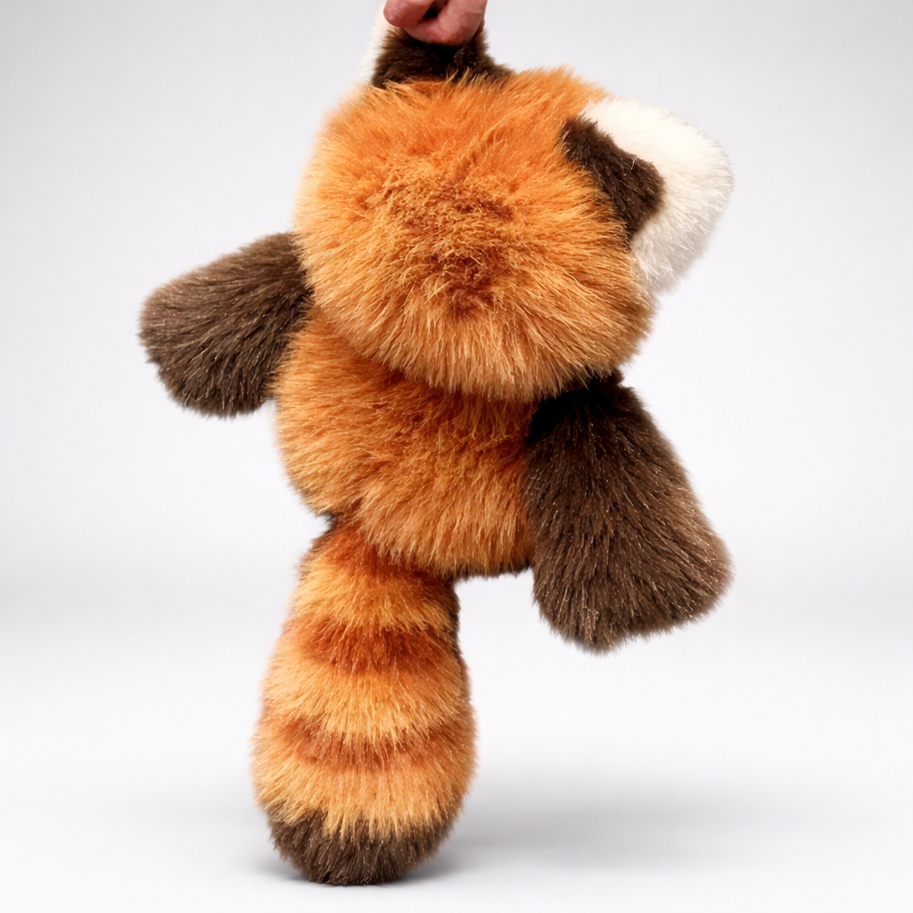 Plush toy resembling a red panda on a white background