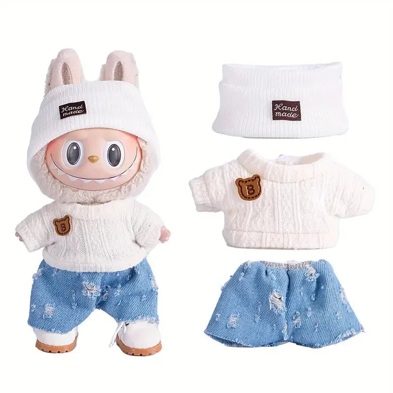 Handmade Cozy Labubu Pink Knit Sweater with Shorts Outfit