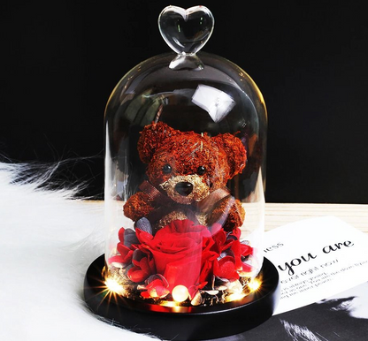 Shop Forever Rose Teddy Bear With Glass Gift Box - Stuffed Animals Goodlifebean Plushies | Stuffed Animals